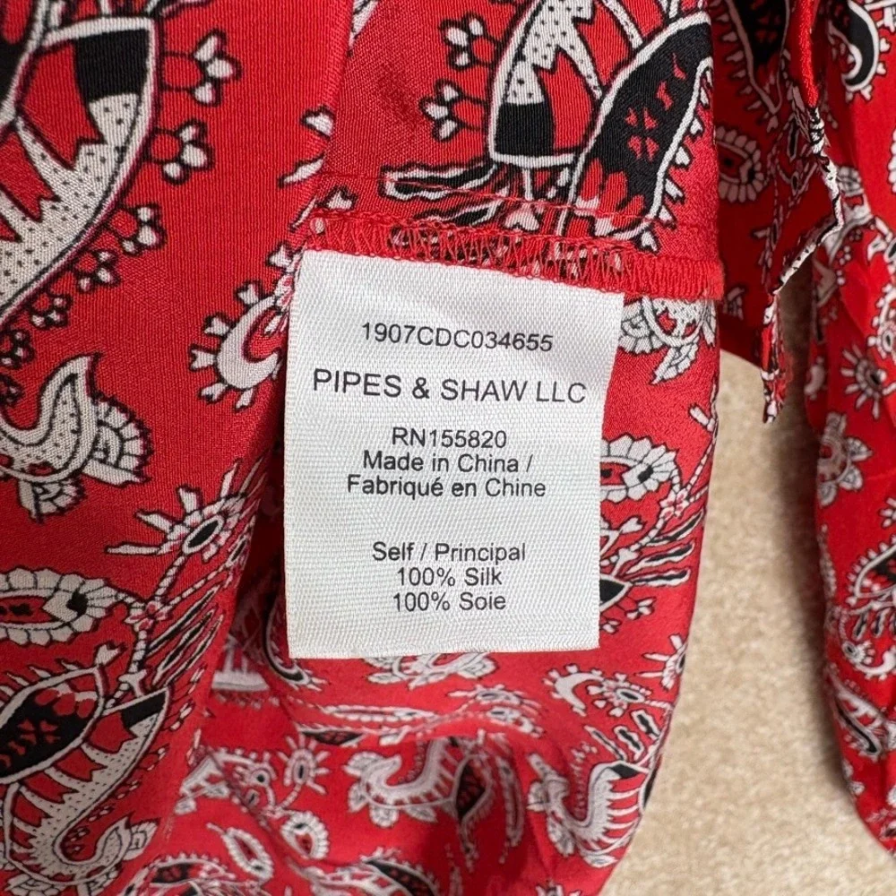 Veronica Beard Silk Blouse‎ Size 8 Red Abbie Paisley Top - Picture 9 of 10